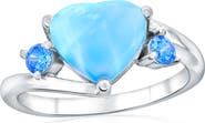 SIMONA Sterling Silver Larimar & Cubic Zirconia Heart Ring