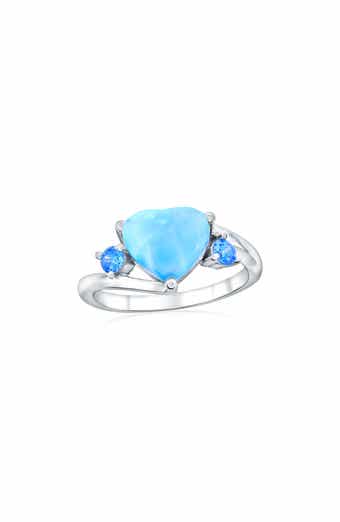 Sterling Silver Larimar & Cubic Zirconia Heart Ring