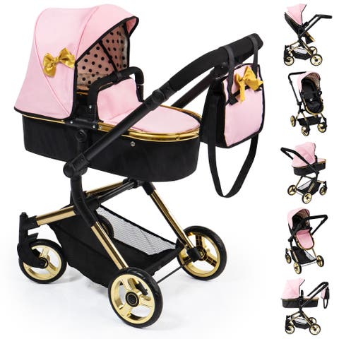Bayer Pram Neo Vario - Pink, Black, Gold - Accessory for Dolls Up to 20", Shoulder Bag, Converts to Stroller, Kids Toy, Ages 3+ | baby d