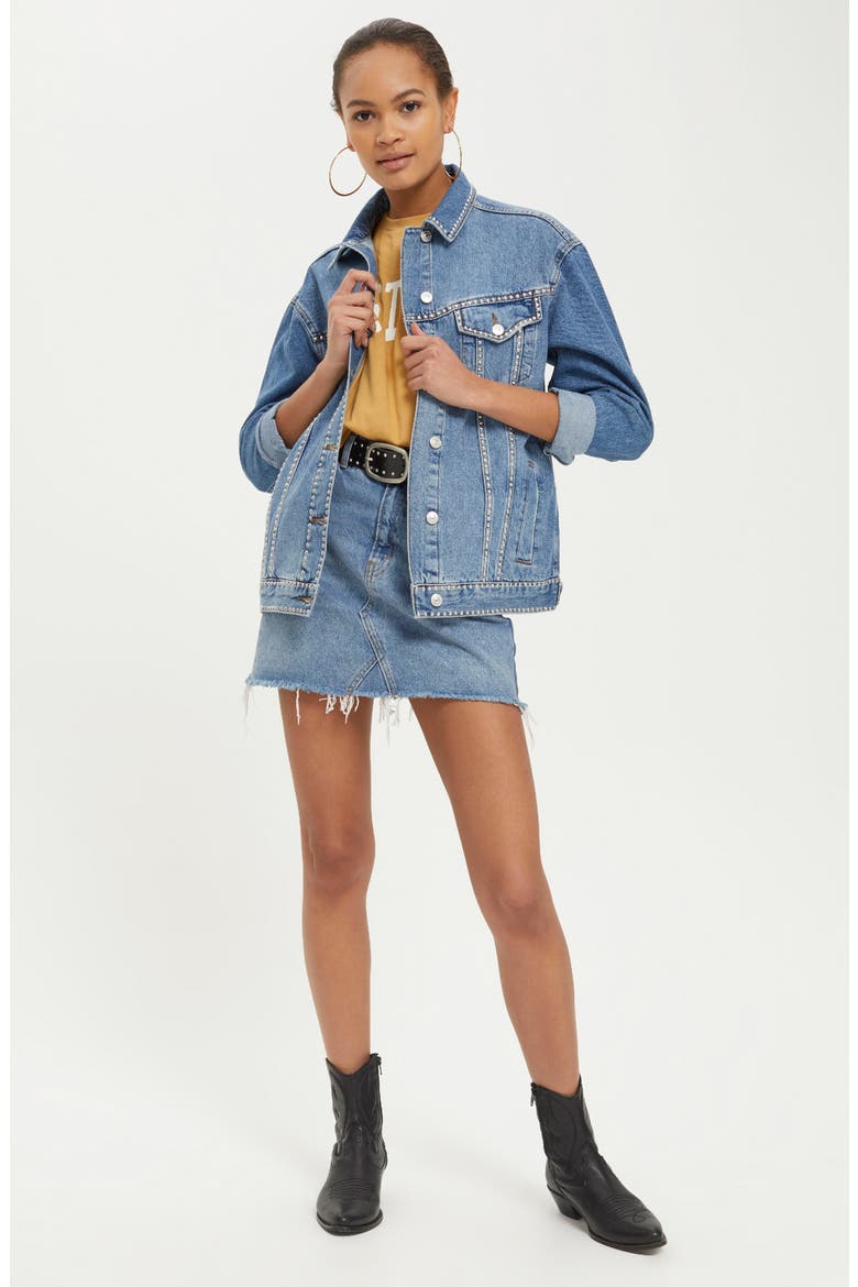 Studded Denim Jacket, Alternate, color, MID DENIM