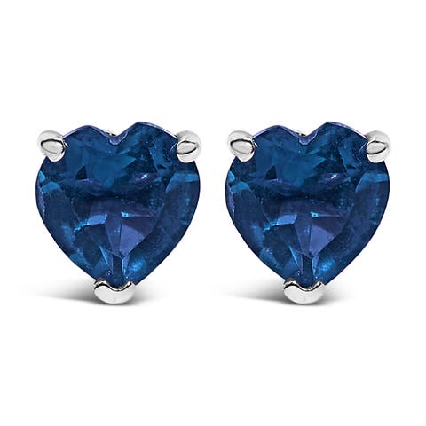 14K Gold 5MM Heart Cut Gemstone Solitaire Stud Earrings