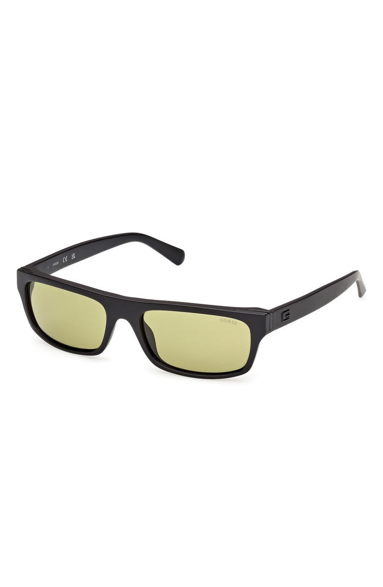 GUESS Rectangular Sunglasses, Alternate, color, Matte Black / Green