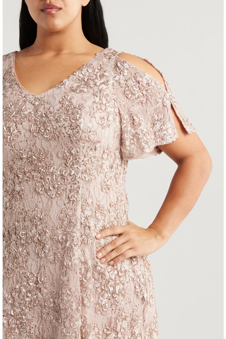 Soutache Lace Sequin Cocktail Dress, Alternate, color, BUFF