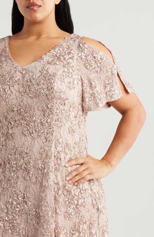 Alex Evenings Plus Size V-neck A-line Sequin Dress In Buff