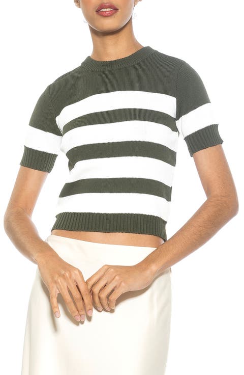 Pat Stripe Short Sleeve Sweater Top