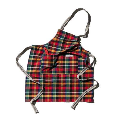 Puebco Recycle Cotton Check Apron In Red X Green