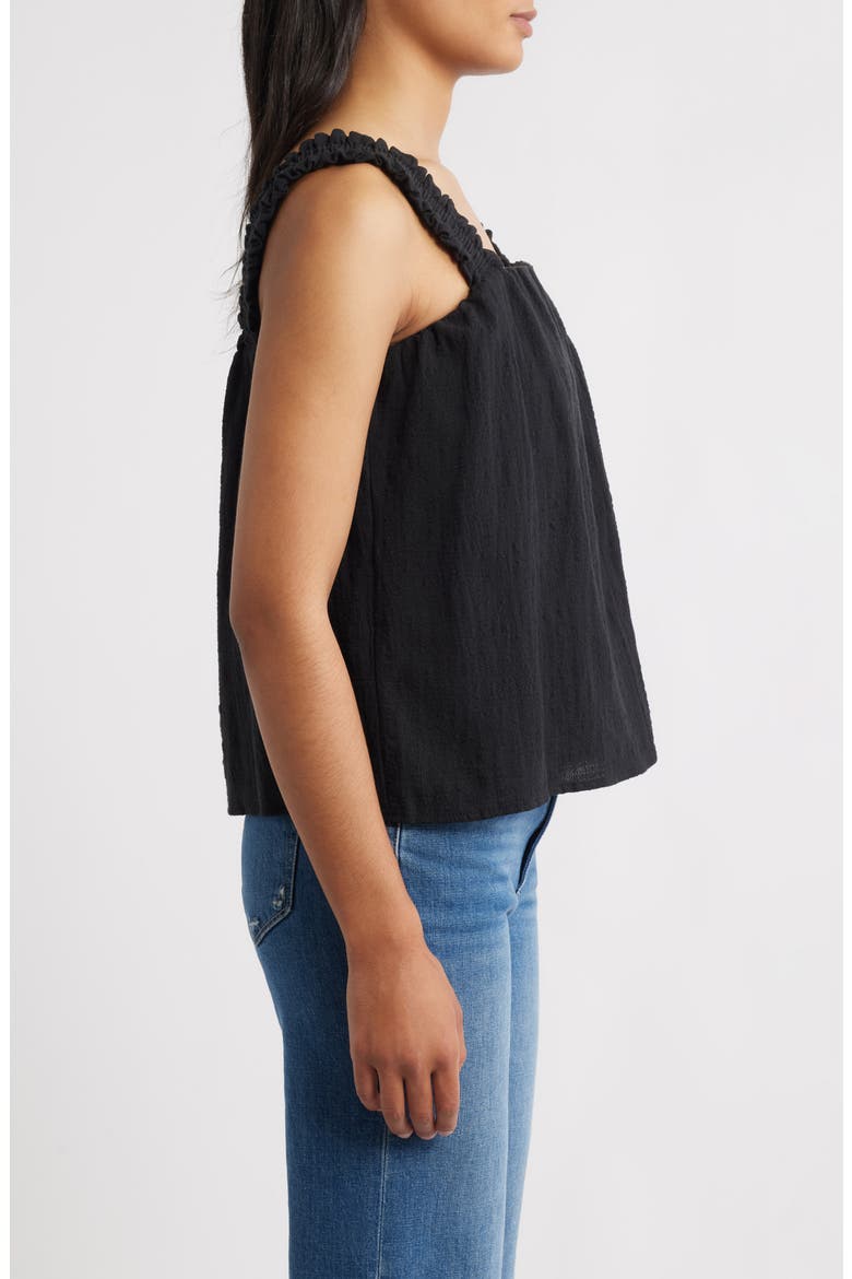 Smocked Strap Cotton Gauze Camisole, Alternate, color, BLACK
