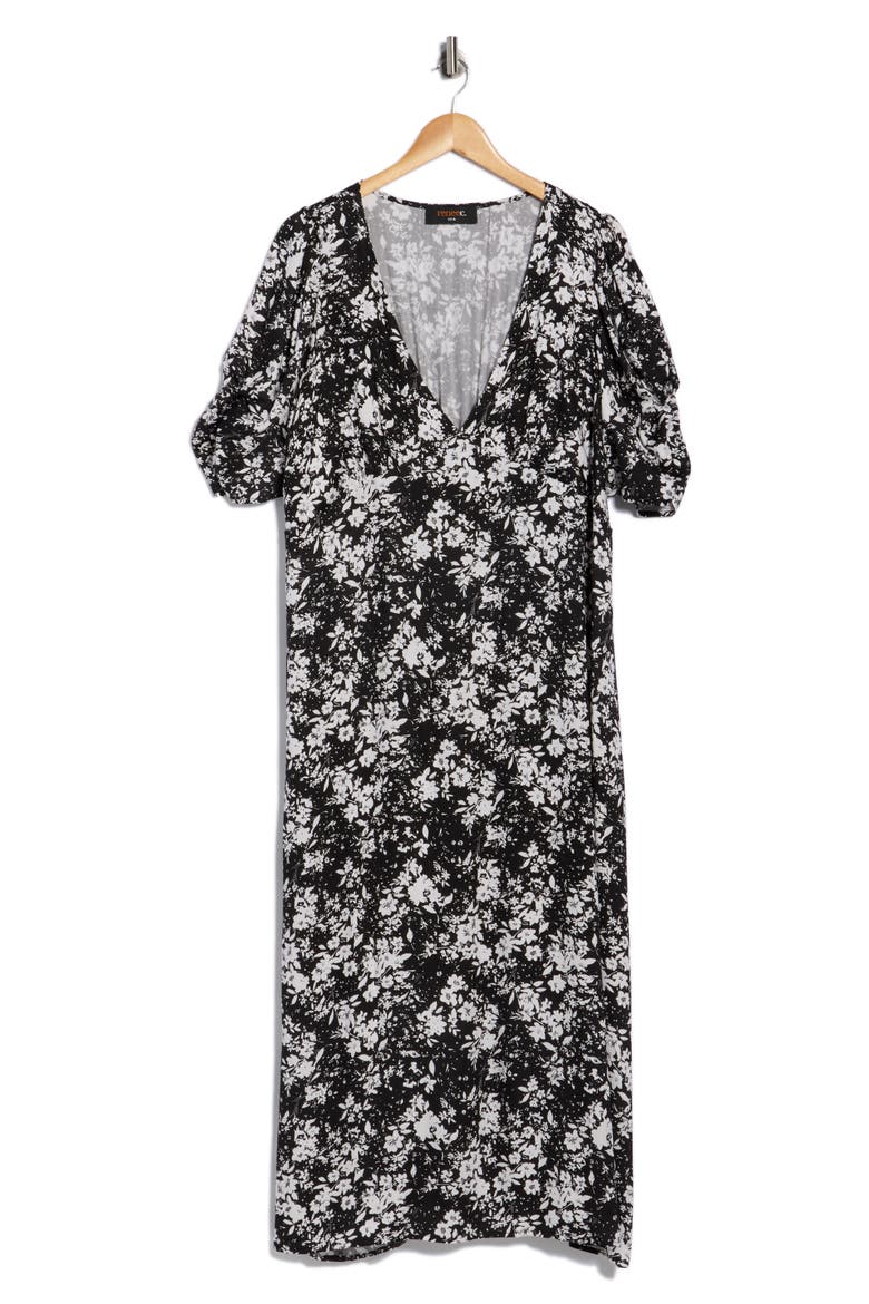 Floral Short Sleeve Maxi Dress, Alternate, color, BLACK