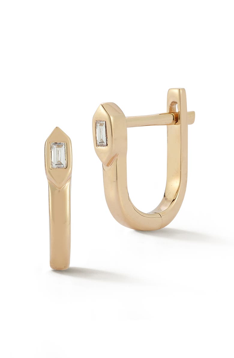 Dana Rebecca Designs Sadie Pearl Baguette Diamond Hexagonal Hoop Earrings, Main, color, Yellow Gold