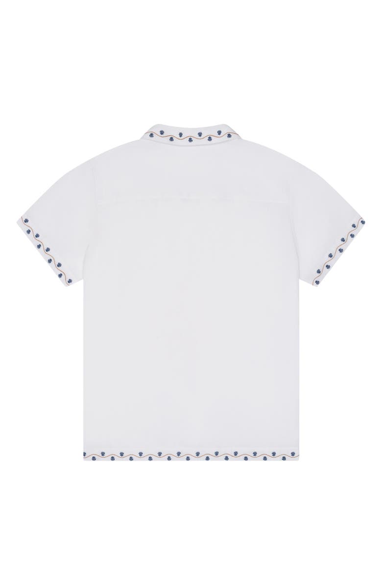 MAVRANS Beach House Embroidered Short Sleeve Linen Blend Button-Up Shirt, Alternate, color, White