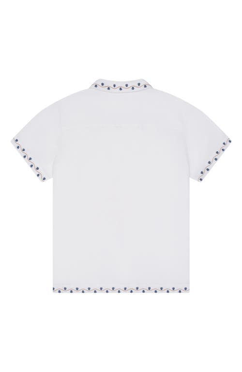Mavrans Beach House Embroidered Short Sleeve Linen Blend Button-up Shirt In White