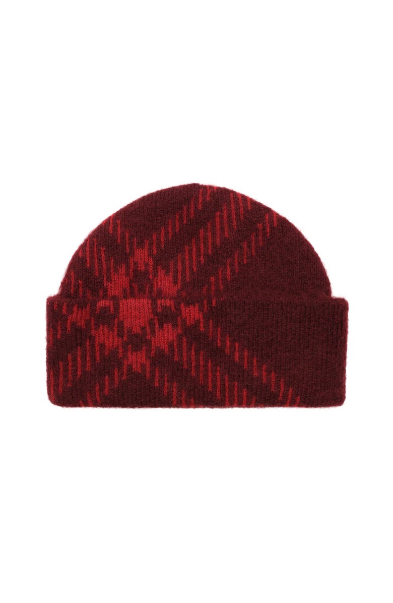 Burberry Check Mohair Wool Blend Beanie, Alternate, color, Oxblood Red