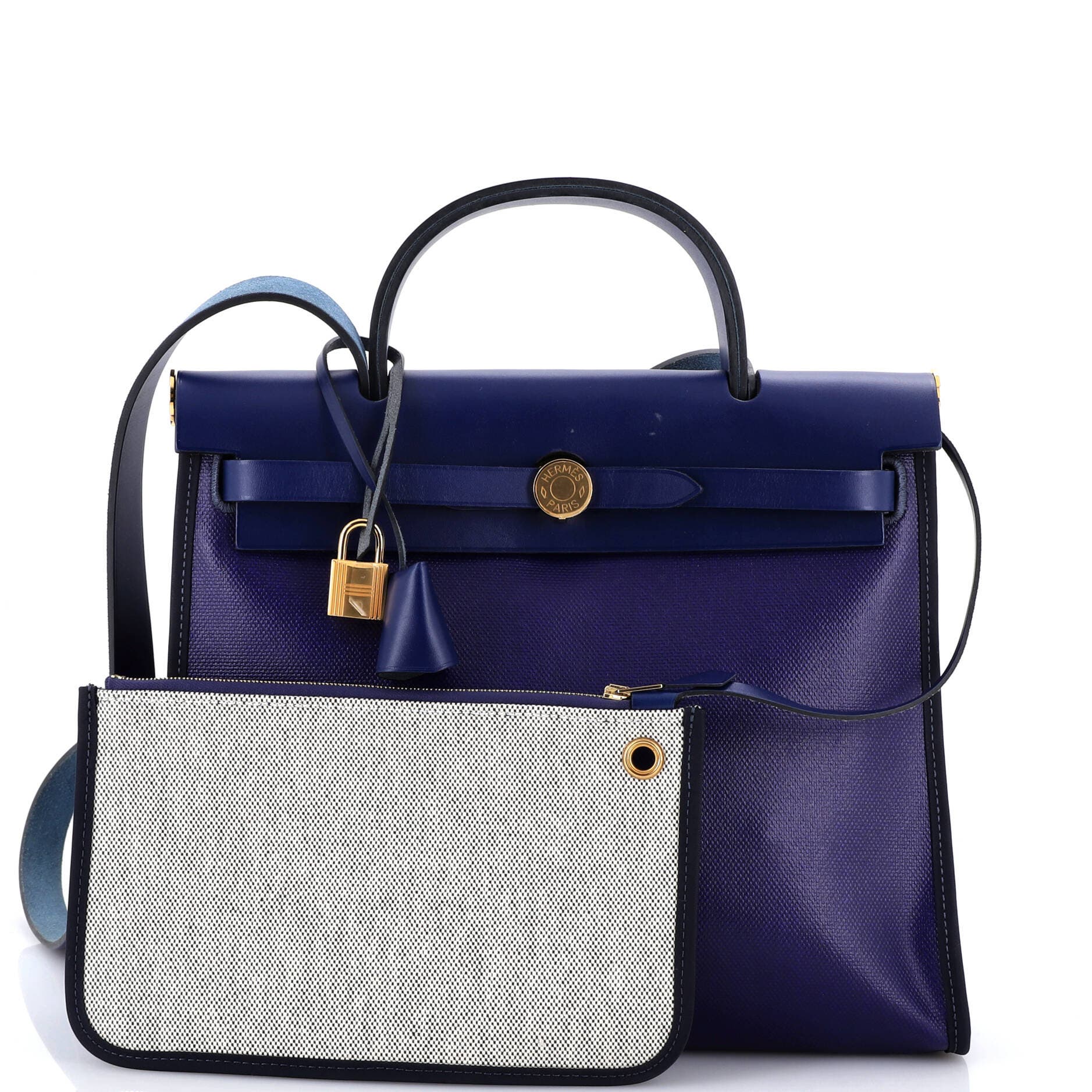 Pre-Owned Hermes Herbag Zip Berline Vache Canvas and Leather 31, Alternate, color, Bleu Encre