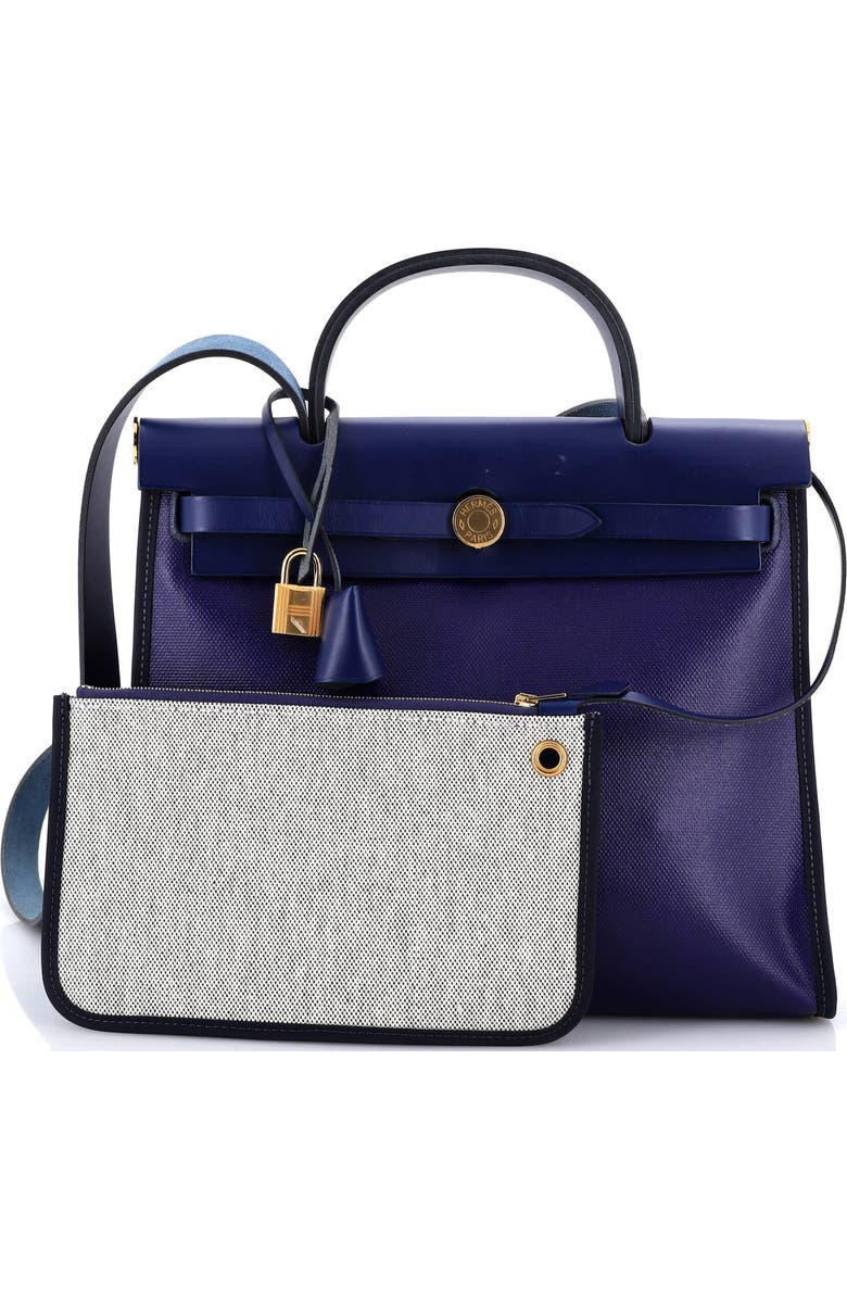 Pre-Owned Hermes Herbag Zip Berline Vache Canvas and Leather 31, Alternate, color, Bleu Encre