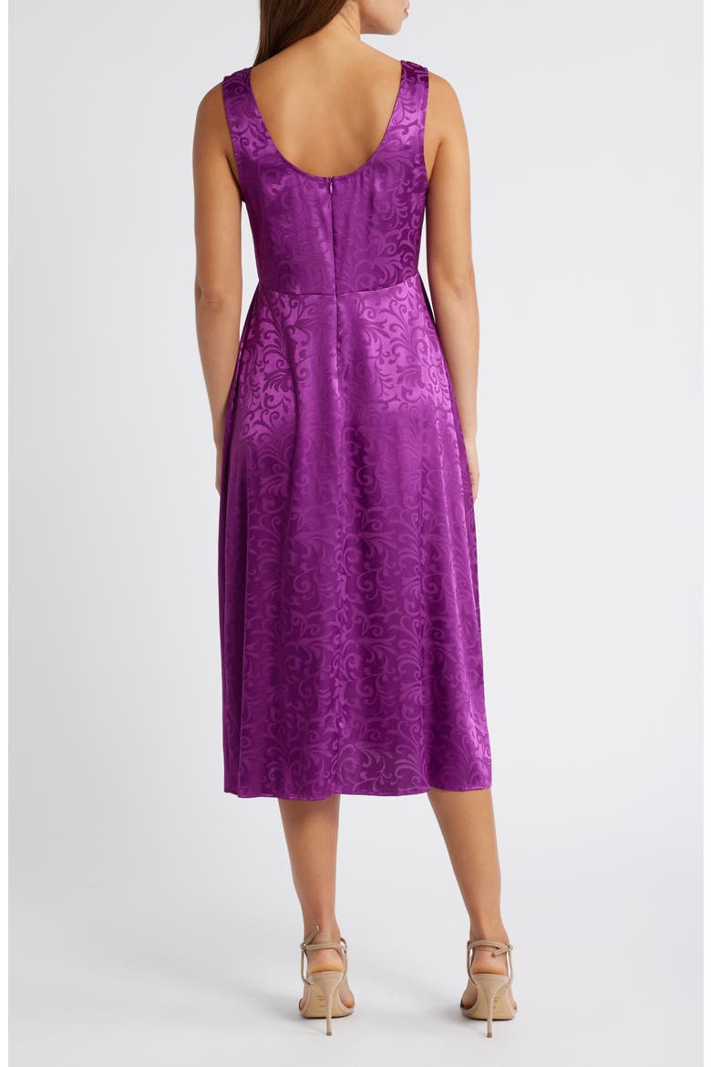 Sleeveless Satin Jacquard Midi Dress, Alternate, color, MAGENTA