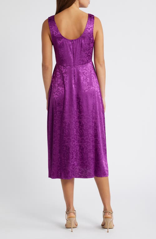Connected Apparel Sleeveless Satin Jacquard Midi Dress In Magenta