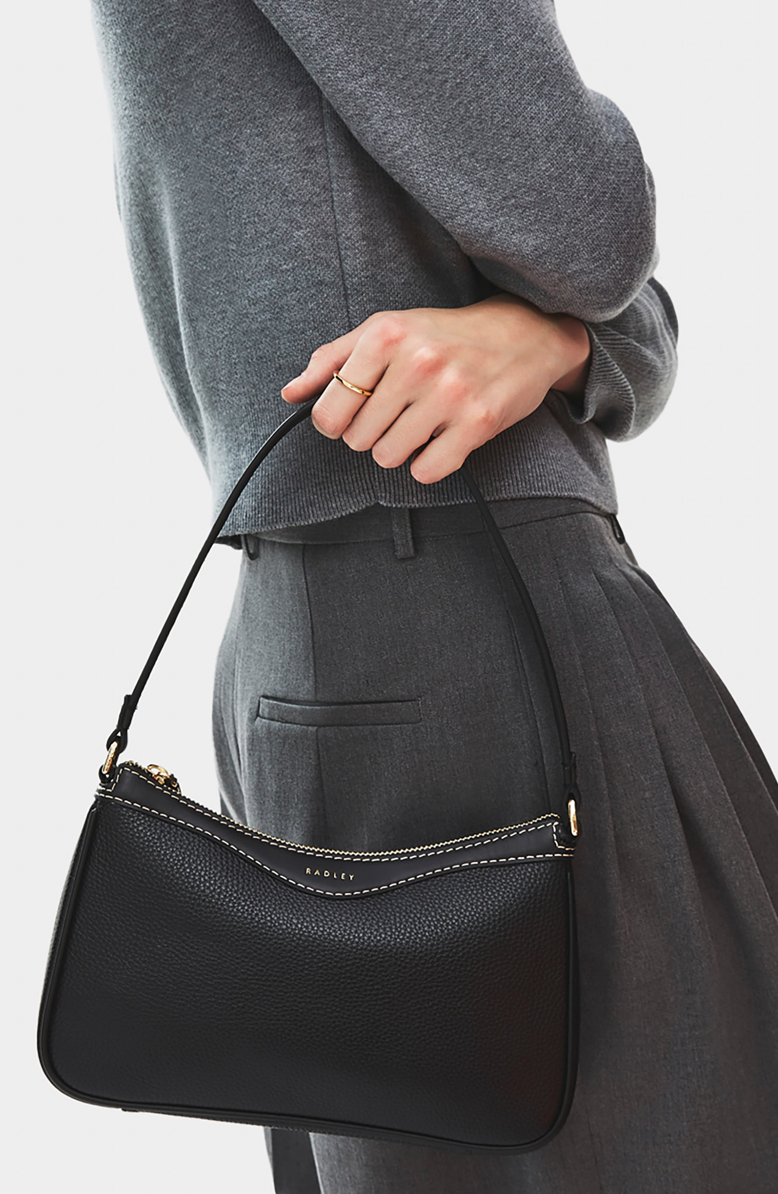 Albany Avenue Medium Leather Zip Top Shoulder Bag, Alternate, color, BLACK