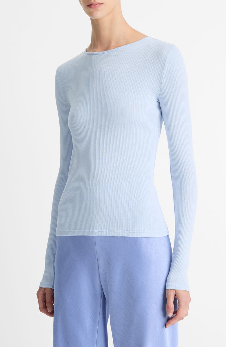 Vince Rib Pima Cotton Long Sleeve Crewneck T-Shirt, Main, color, Kyanite