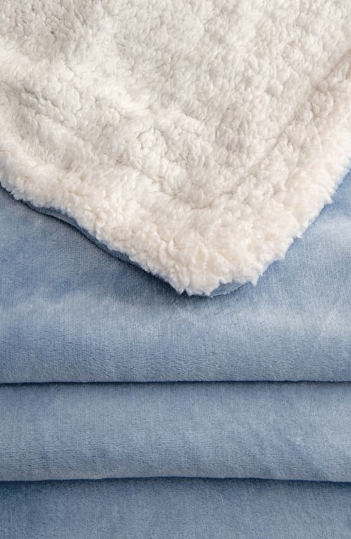 Woven & Weft Reversible Faux Shearling Throw Blanket In Blue