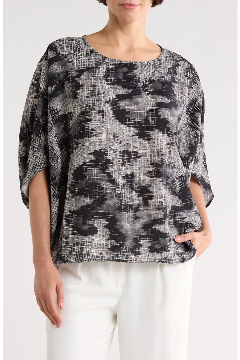 Printed Cocoon Top, Main, color, BLACK