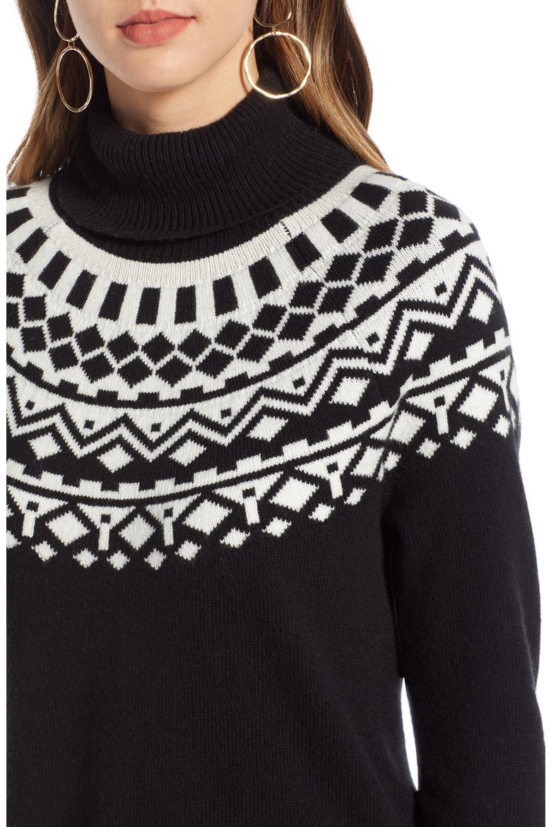Fair Isle Shrunken Turtleneck Sweater, Alternate, color, BLACK SLOPE SIDE PATTERN