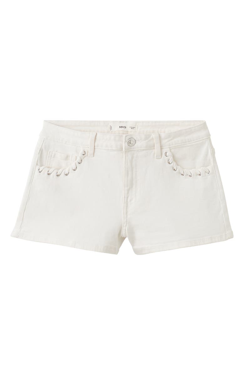 MANGO TEEN Whipstitch Trim Denim Mini Shorts, Alternate, color, Off White