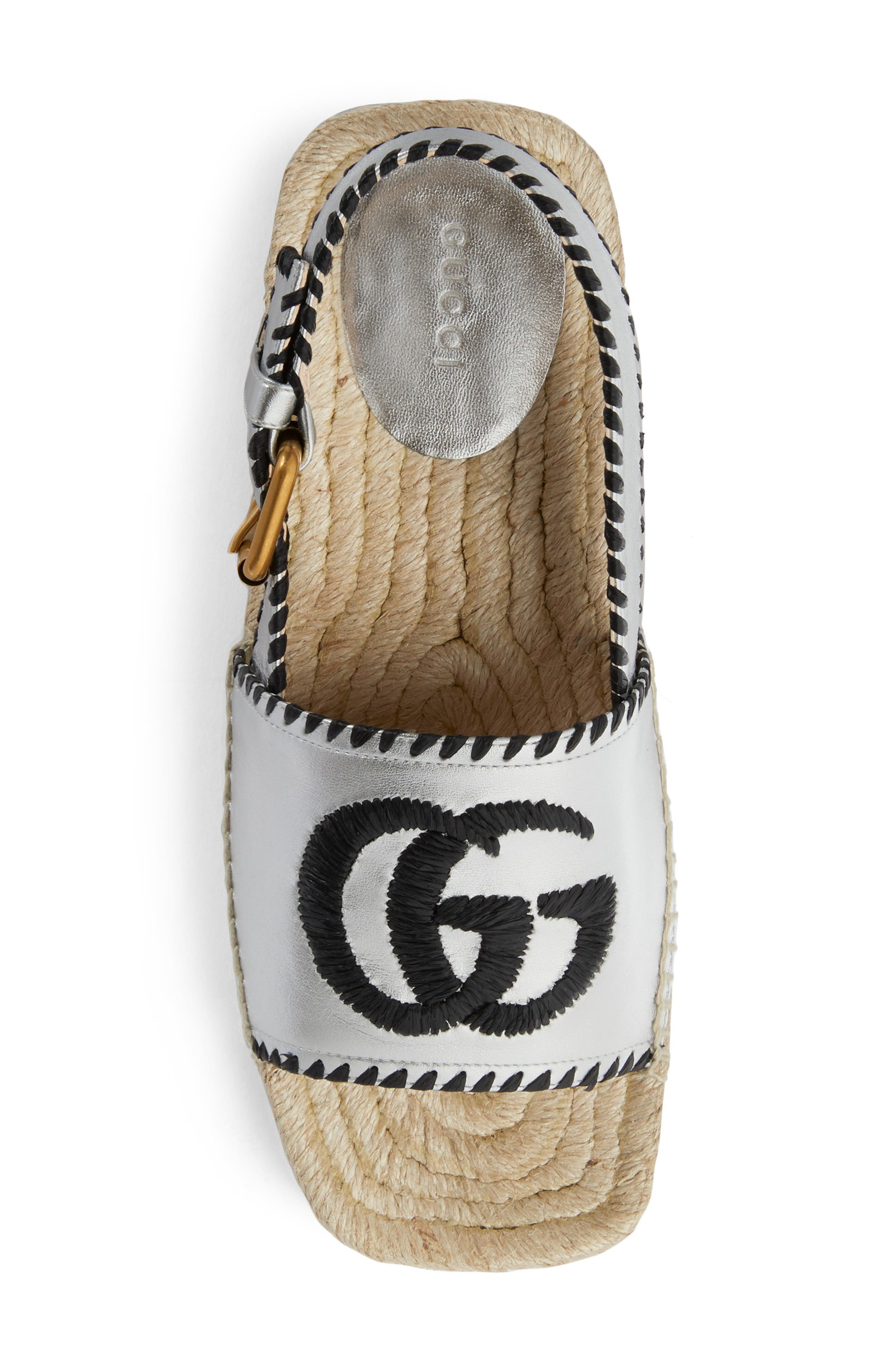 Gucci Pilar Embroidered Double G Logo Slingback Espadrille Sandal, Alternate, color, 