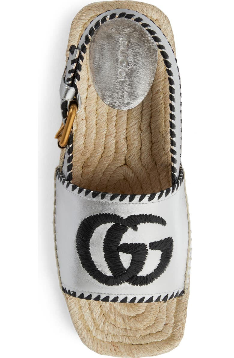 Gucci Pilar Embroidered Double G Logo Slingback Espadrille Sandal, Alternate, color,