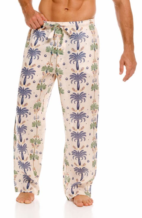 Ben Riviera Palms Ecru Linen Pajama Pants