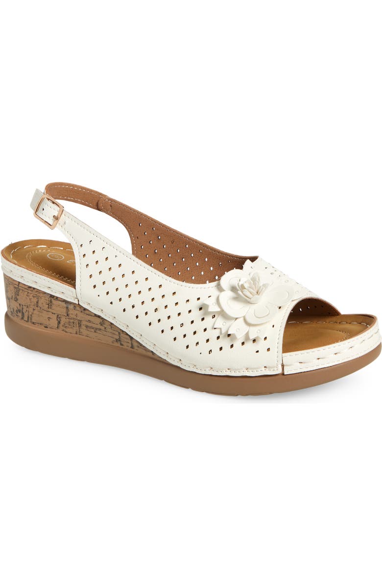 EXTREME BY EDDIE MARC Laser-Cut Wedge Slingback Sandal, Main, color, White