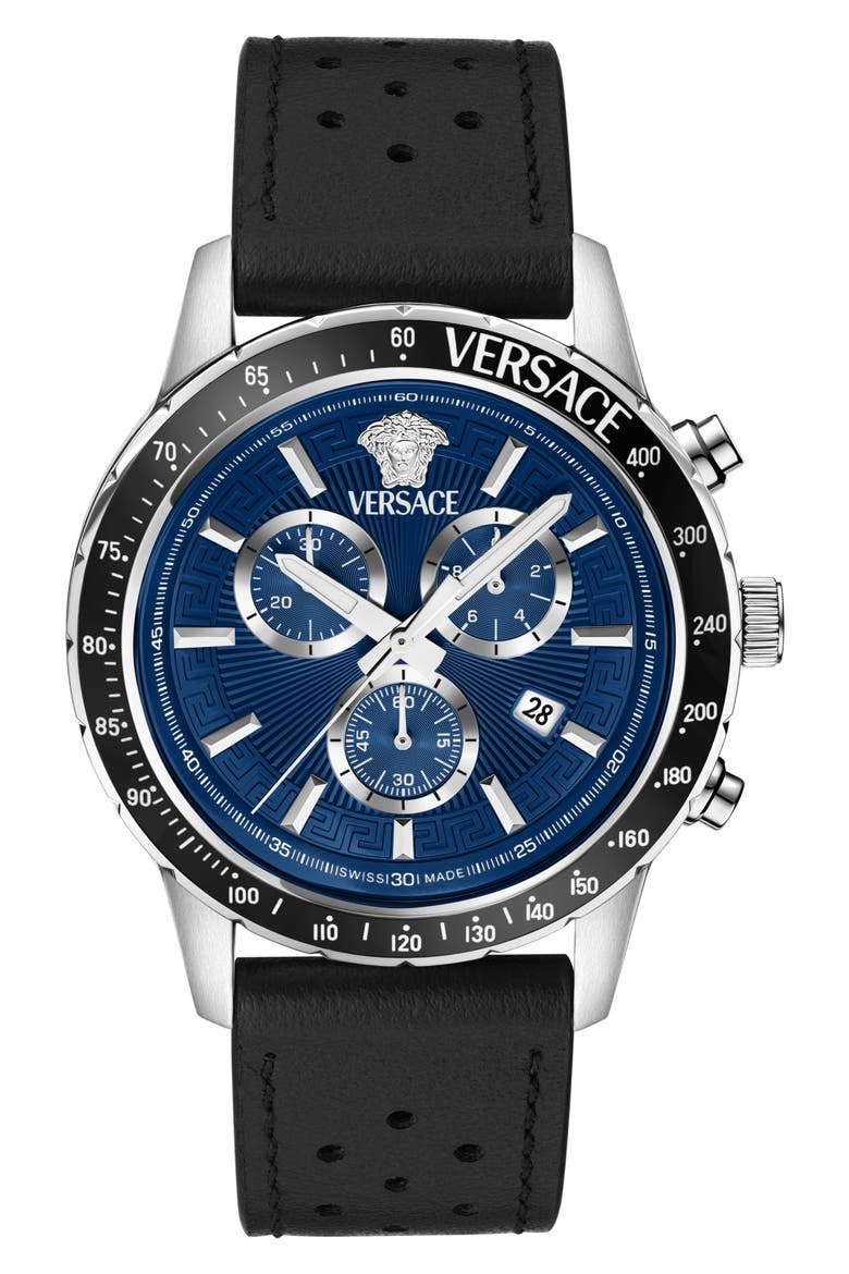 Sport Chronograph Silicone Strap Watch, 44mm, Main, color, BLACK/ BLUE/ SILVER