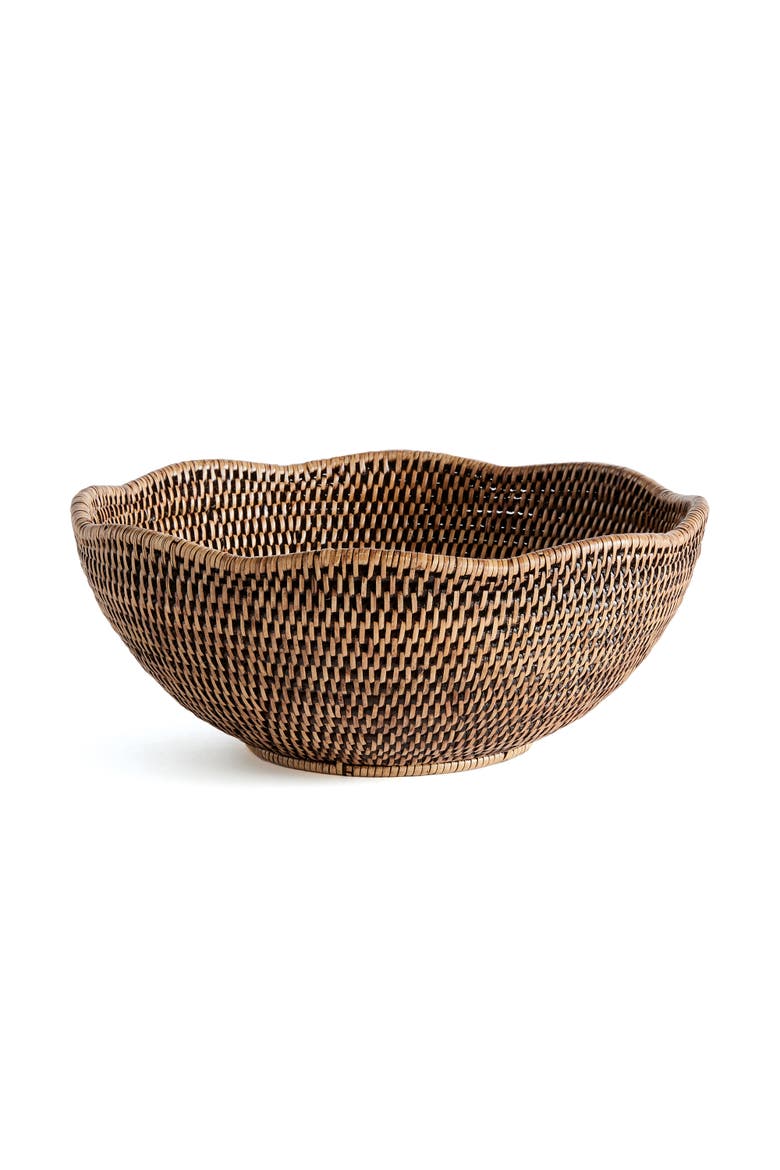 Burma Rattan Scalloped Edge Decorative Bowl, Main, color, Brown