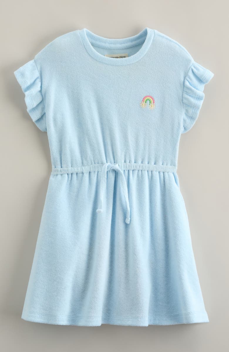 Tucker + Tate Kids' Flutter Sleeve Cotton Terry Dress, Main, color, Blue Rainbow Flower Embroidery