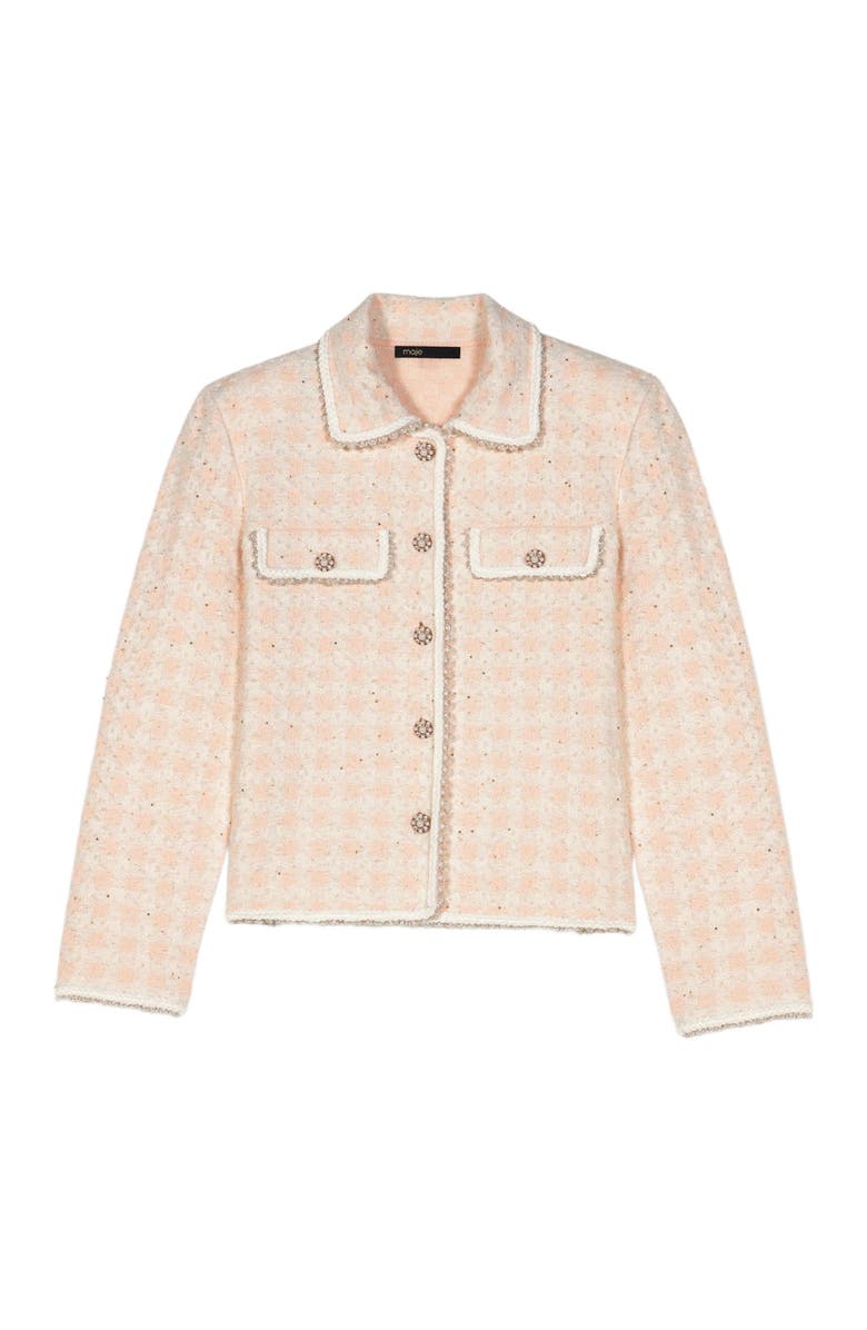 maje Tweed-effect knit jacket, Alternate, color, Pink/Ecru
