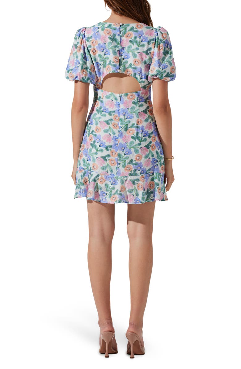 ASTR the Label Floral Puff Sleeve Cutout Dress, Alternate, color, 