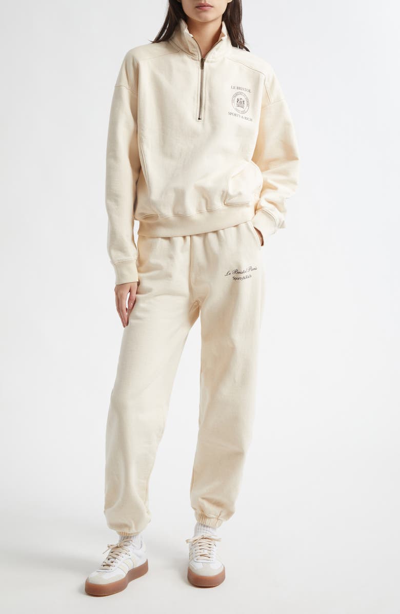 Sporty & Rich x Le Bristol Paris Faubourg Logo Cotton Joggers, Alternate, color, Cream