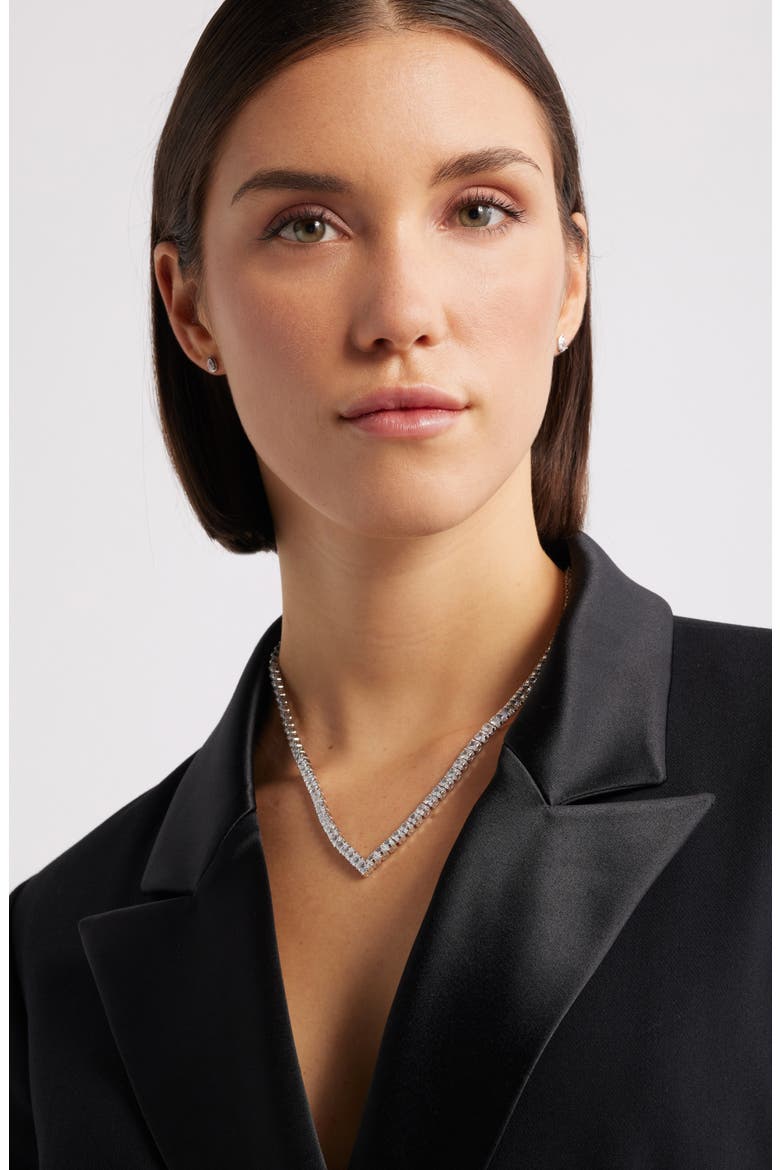 Chevron Cubic Zirconia Tennis Necklace, Alternate, color, CLEAR- SILVER
