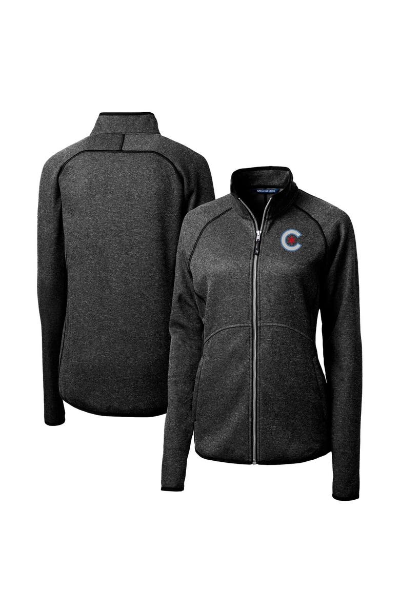 Cutter & Buck Women's Cutter & Buck  Heather Charcoal Chicago Cubs City Connect Mainsail Sweater-Knit Full-Zip Jacket, Alternate, color, 