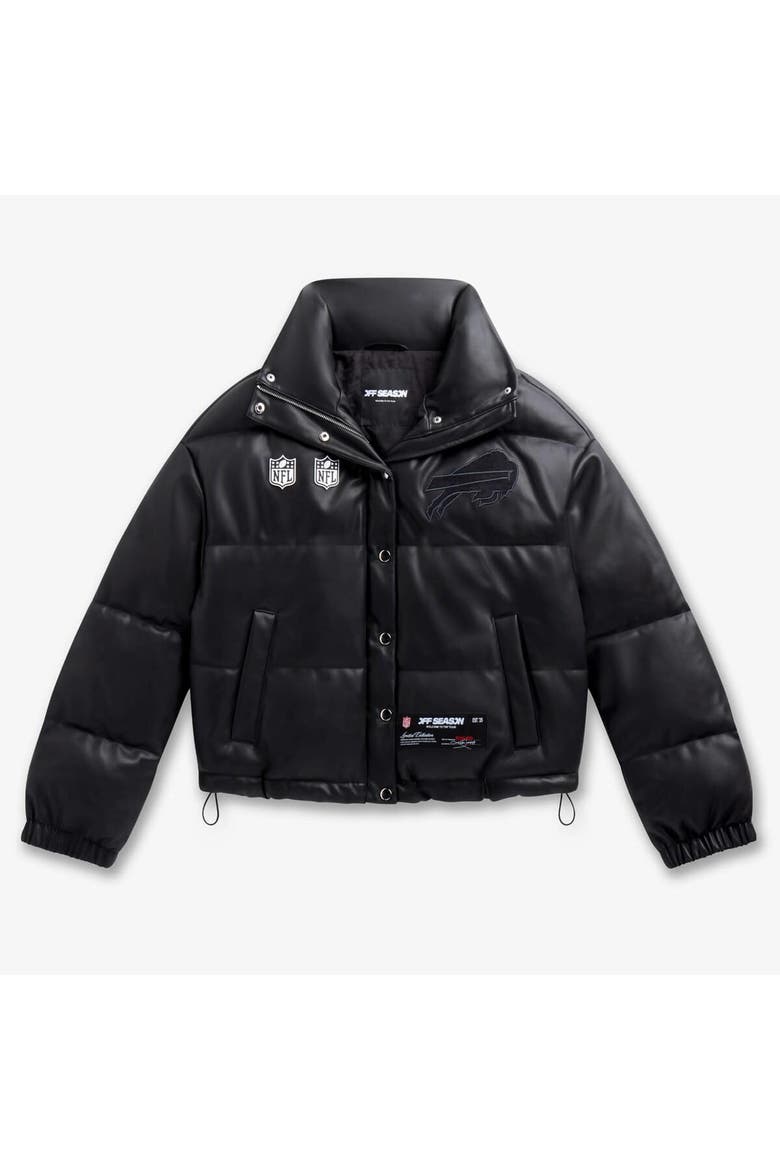 Women's  Black Buffalo Bills Faux Leather Puffer Jacket, Alternate, color, Black