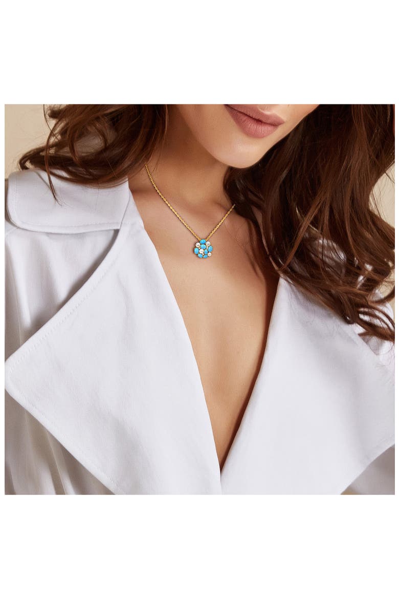 Cultured Pearl, Lab-Grown Turquoise & Lab-Grown White Sapphire Pendant Necklace, Alternate, color, BLUE