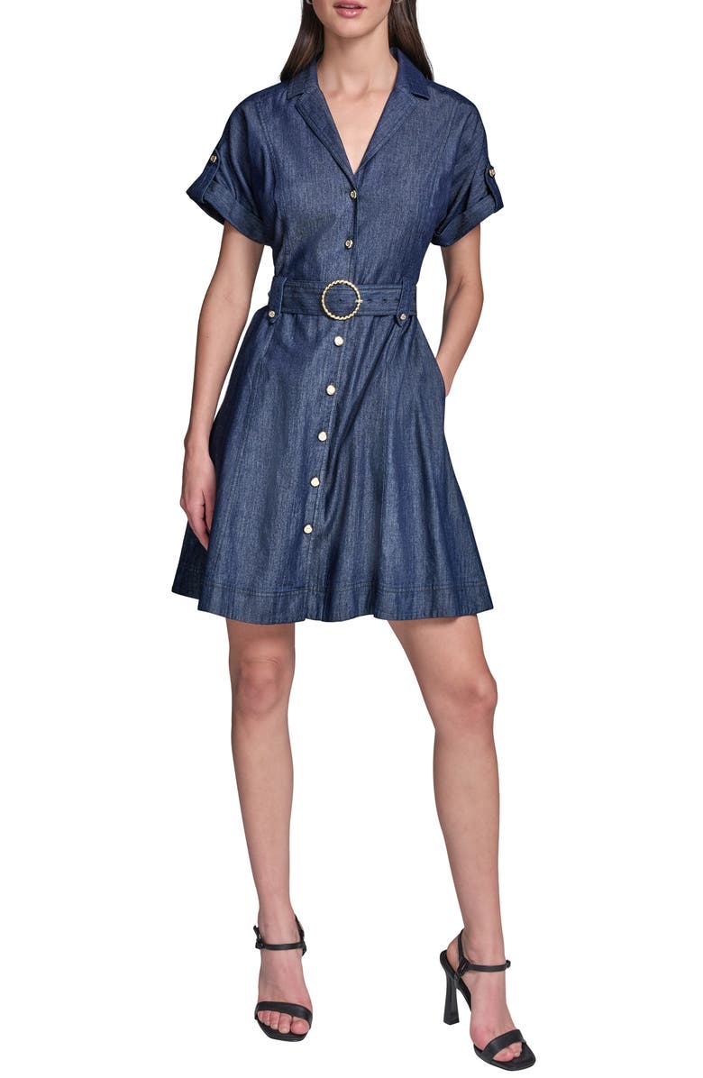 KARL LAGERFELD PARIS Denim Shirtdress, Main, color, Indigo