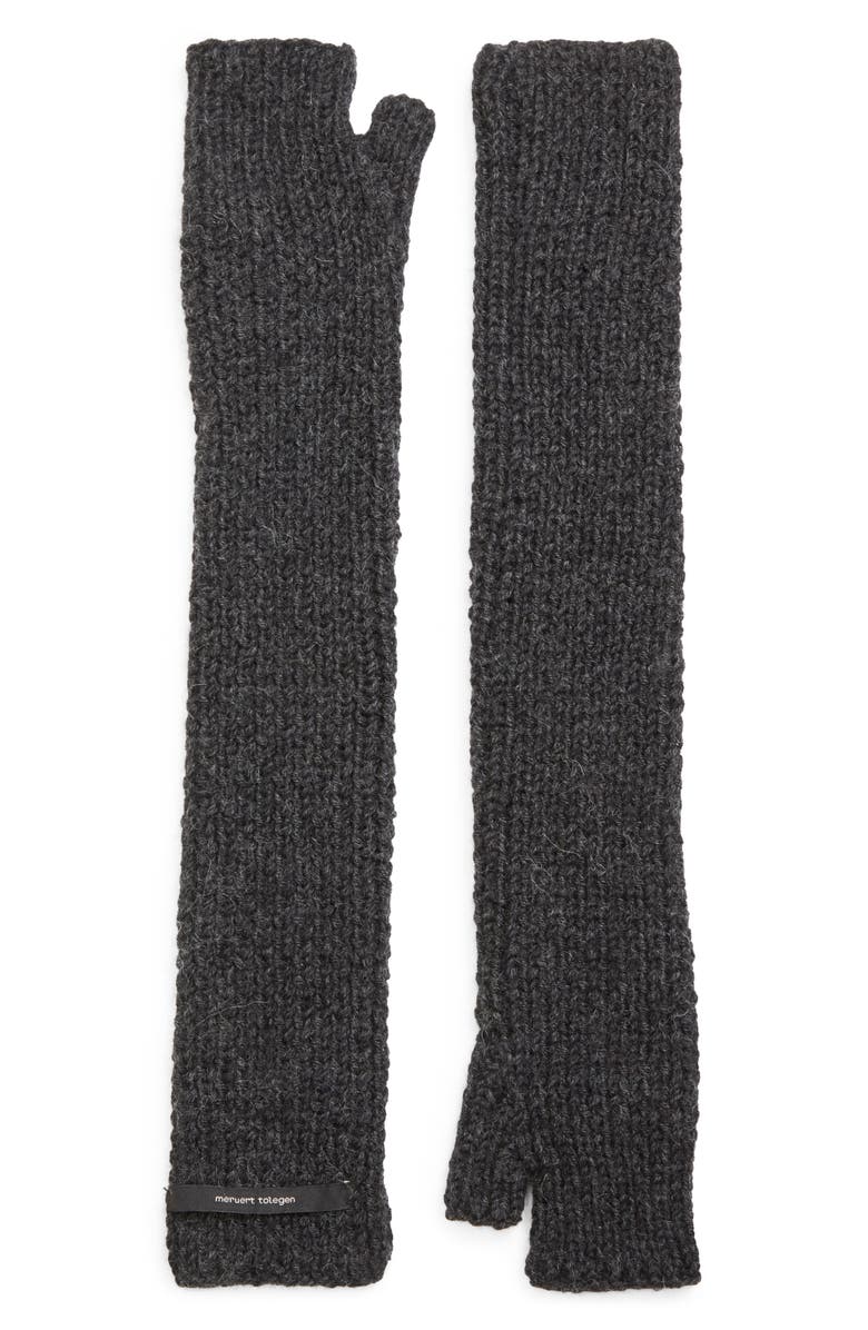 Meruert Tolegen Hand Knit Fingerless Gloves, Main, color, Grey