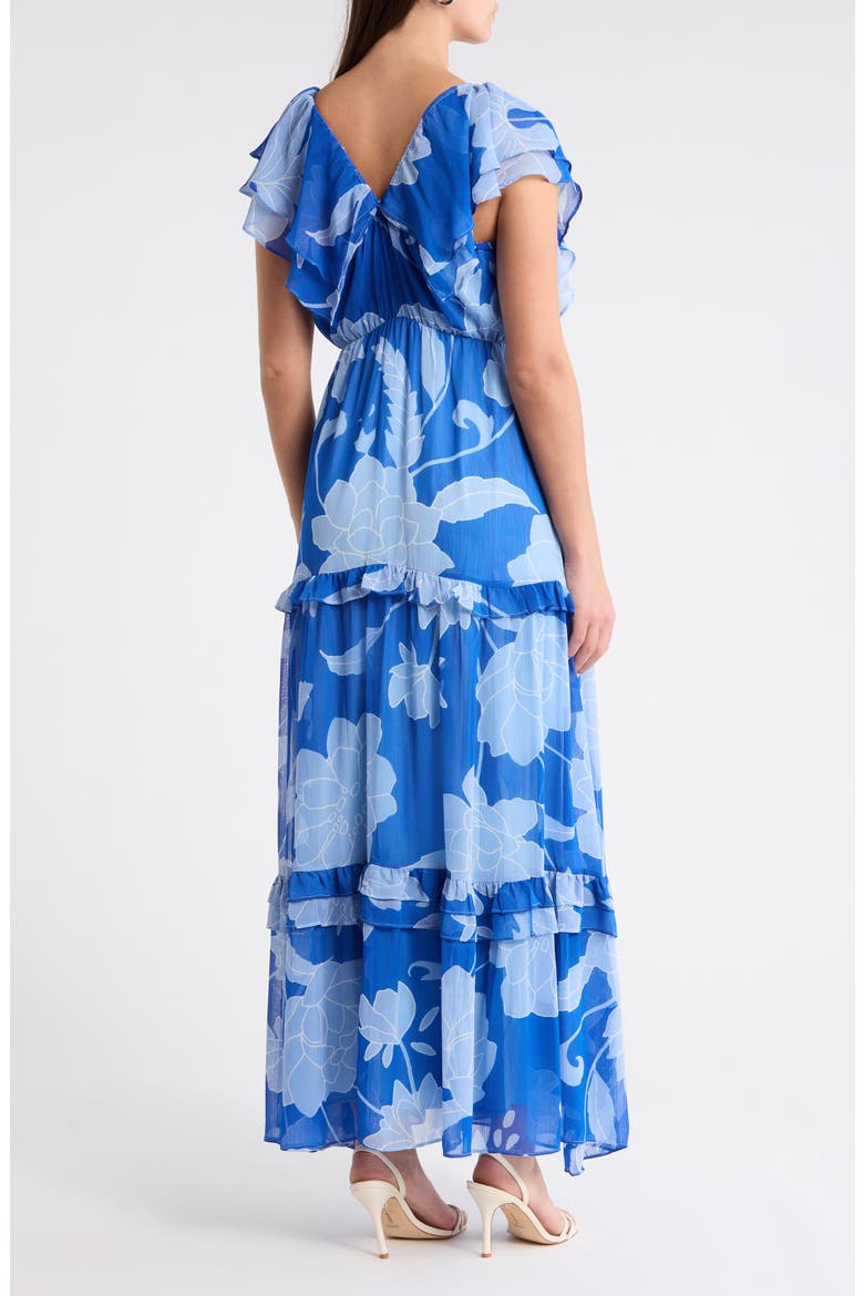 Floral Off the Shoulder Tiered Maxi Dress, Alternate, color, COBALT-BLUE