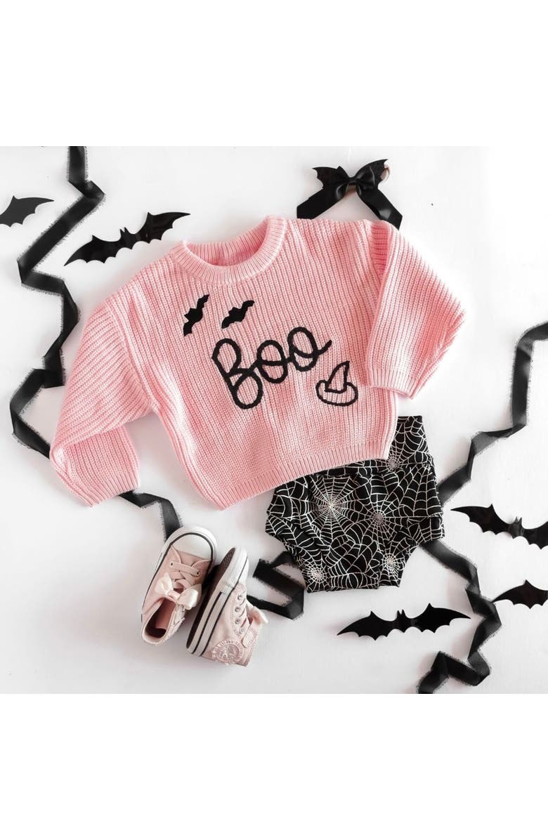 Sweet Wink Boo Bat Halloween Knit Sweater, Alternate, color, 