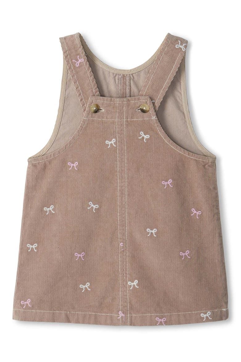 Bow Embroidered Corduroy Pinafore Dress, Alternate, color, BROWN