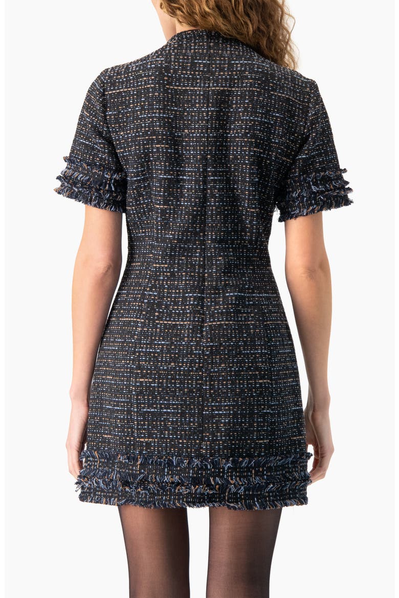 Tweed Sheath Dress with Fringe Details, Alternate, color, Navy Blue