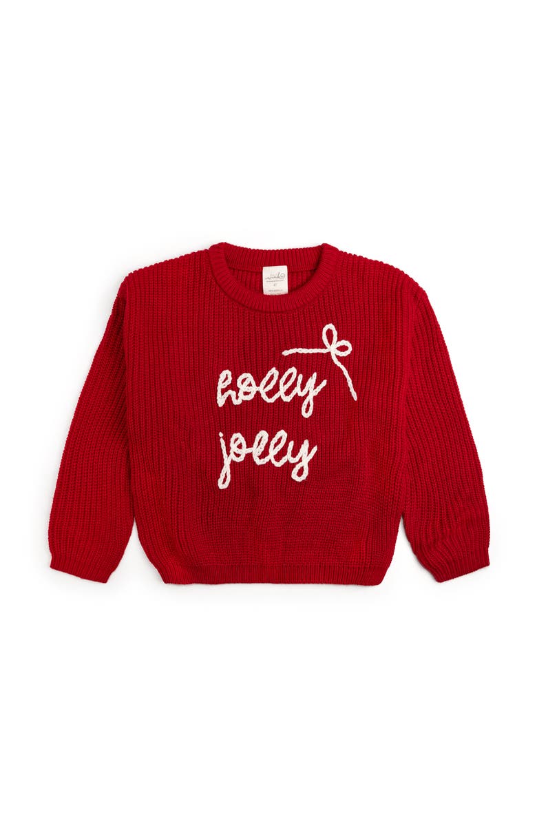 Sweet Wink Holly Jolly Christmas Knit Sweater, Main, color, Ruby Red