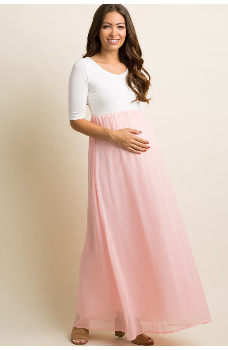 PinkBlush Petite Chiffon Colorblock Maternity Maxi Dress, Main, color,