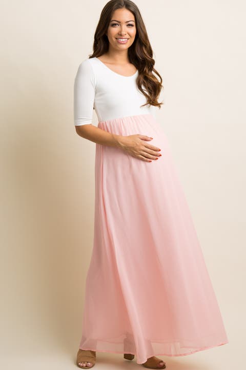 Petite Chiffon Colorblock Maternity Maxi Dress