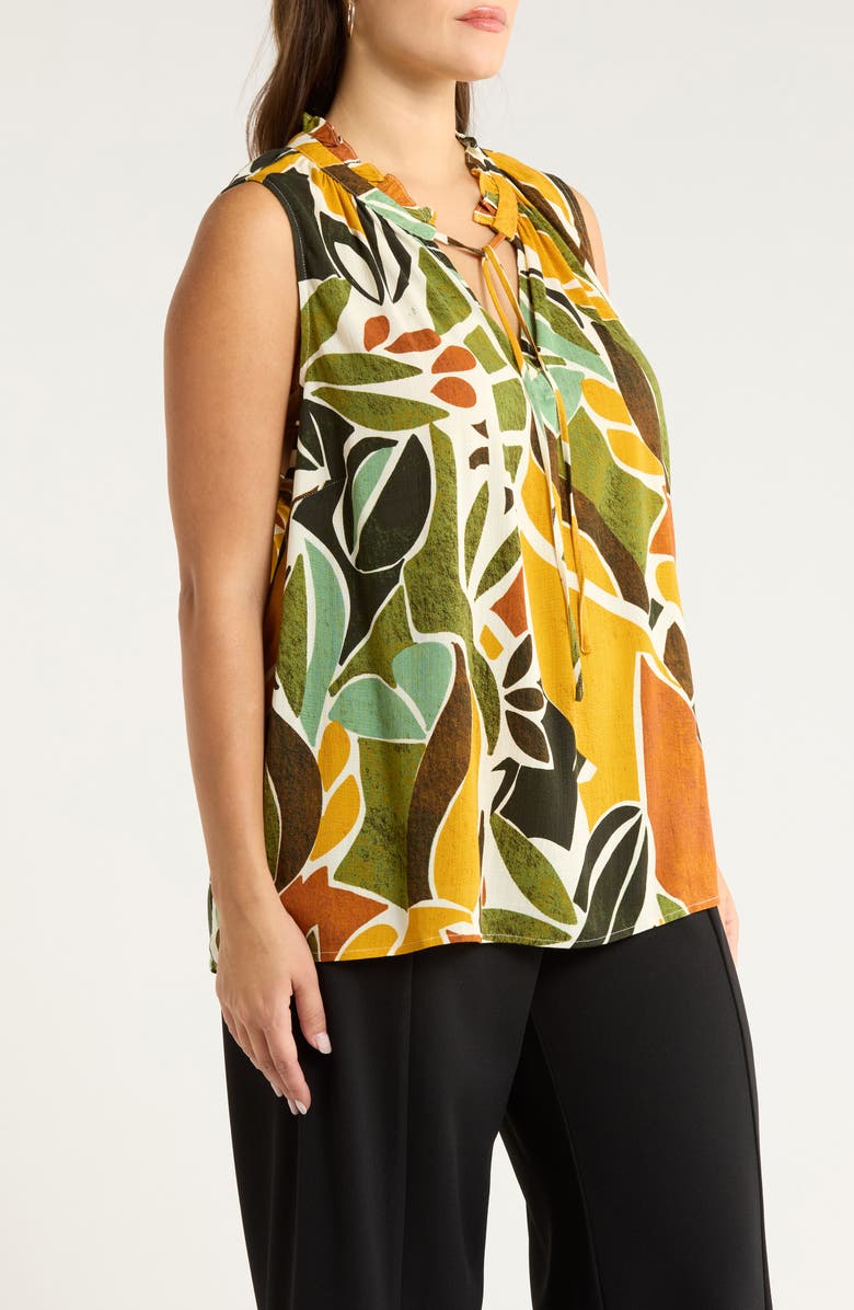SUGARLIPS Reina Tropical Print Sleeveless Top, Alternate, color, Brown-Orange